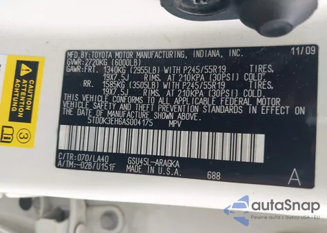 2010 Toyota Highlander Limited V6 from USA, damaged, VIN 5TDDK3EH6AS004175